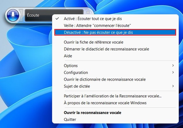 Désactiver la reconnaissance vocale sur Windows 11