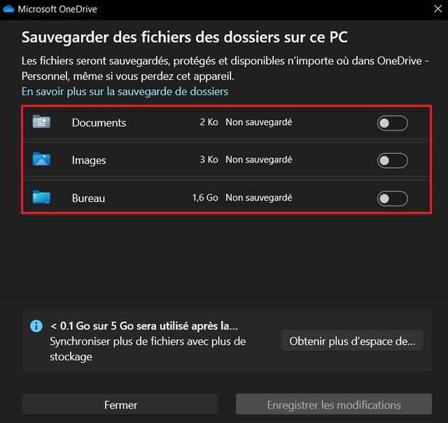 Désactiver la sauvegarde de fichiers Dans OneDrive