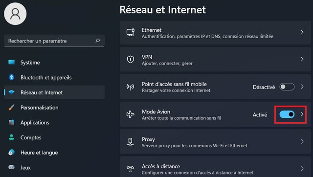 Désactiver le mode avion