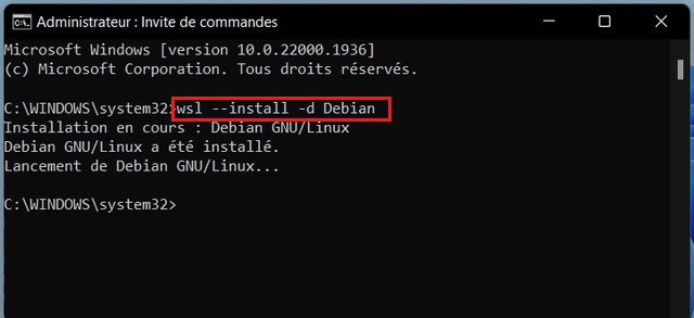 Installer le WSL avec une distribution spécifique