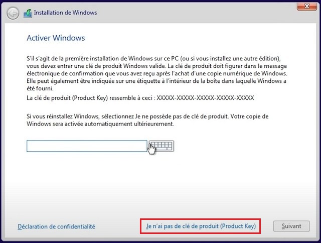 Je n'ai pas de clé de produit