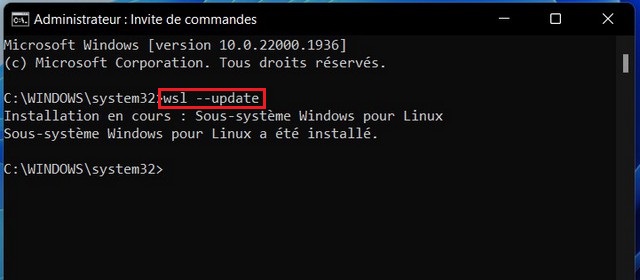 Mettre à jour WSL sur Windows 11