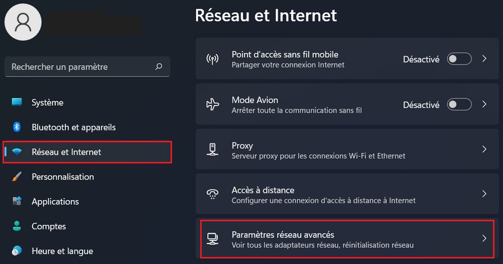 Network and Internet Option