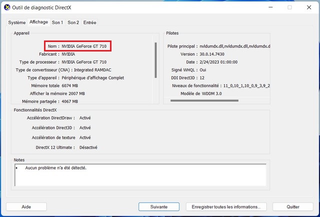 Outil de diagnostic DirectX