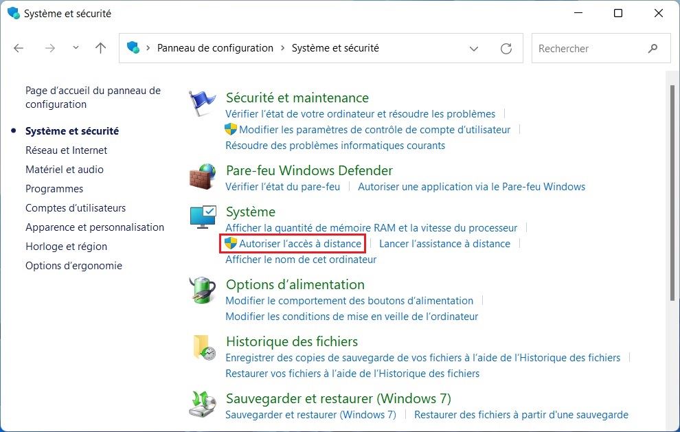 Panneau de configuration