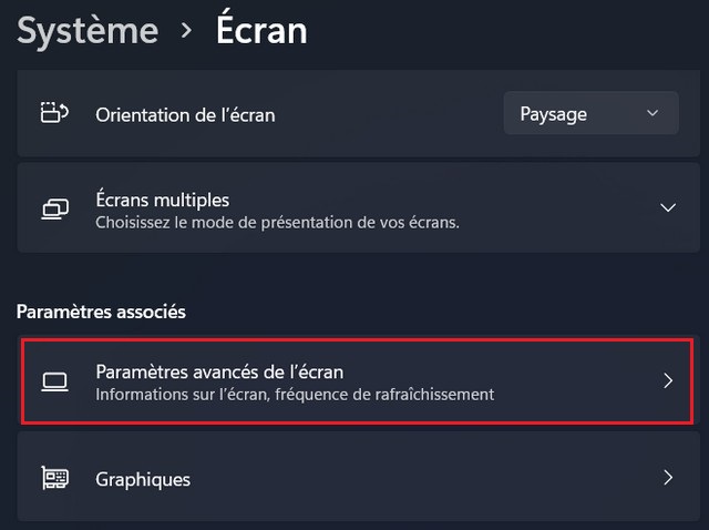 Paramètres avancés de l'écran