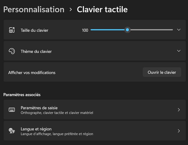 Personnaliser les options du clavier tactile