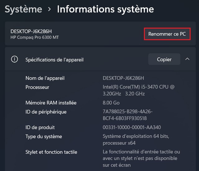 Renommer ce PC