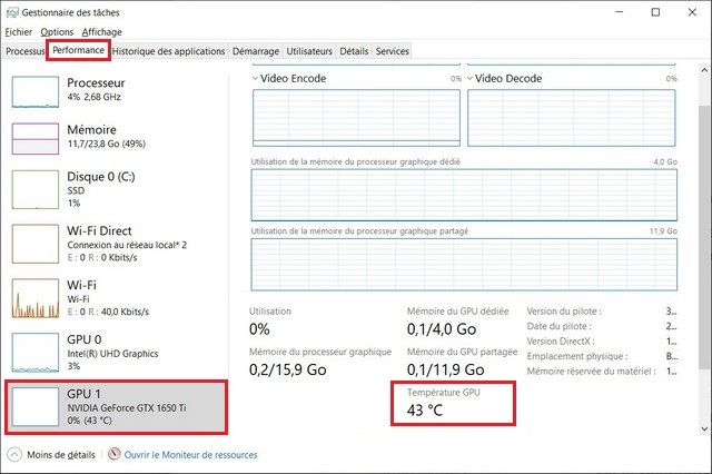 Vérifier la température de la carte graphique