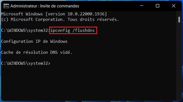 Vider le cache DNS à partir de l'invite de commandes