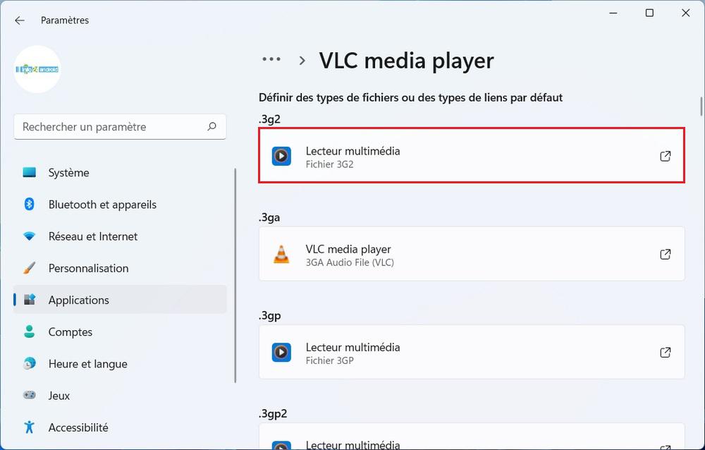 changer les applications par défaut
