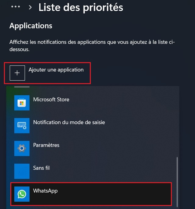 choisir les applications dont les notifications seront bloquées