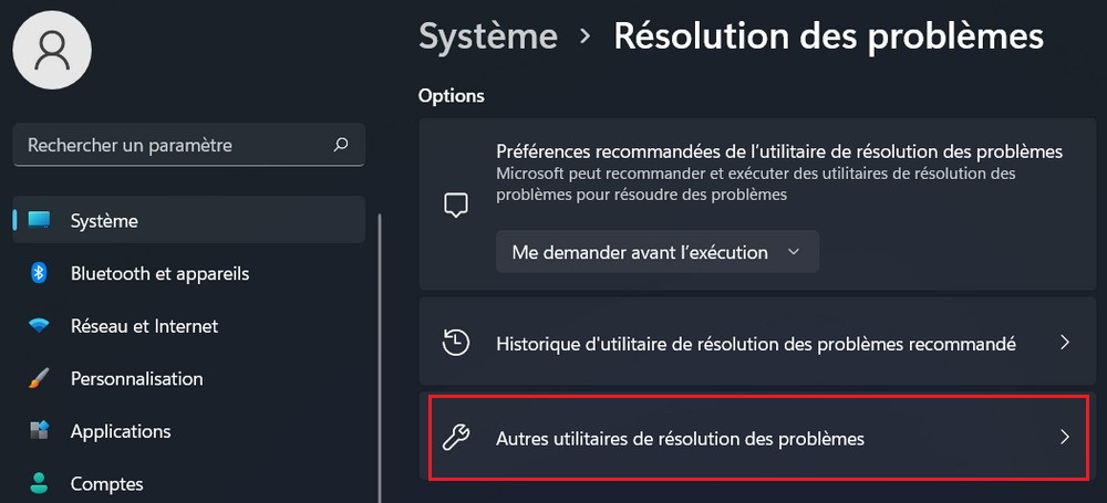 Autres utilitaires de résolution des problèmes