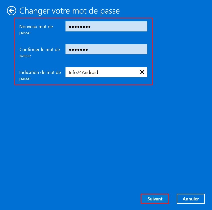 Changer le mot de passe Windows 11
