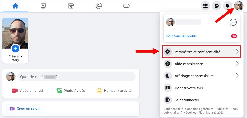 Cliquez sur Paramètres et confidentialité