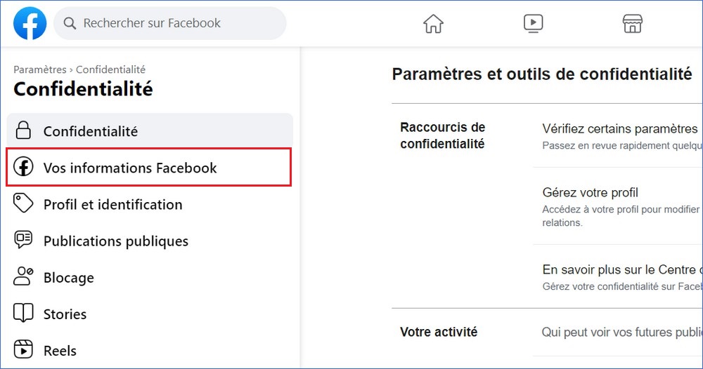 Cliquez sur Vos informations Facebook