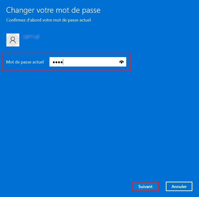 Entrez le mot de passe actuel de votre PC Windows 11