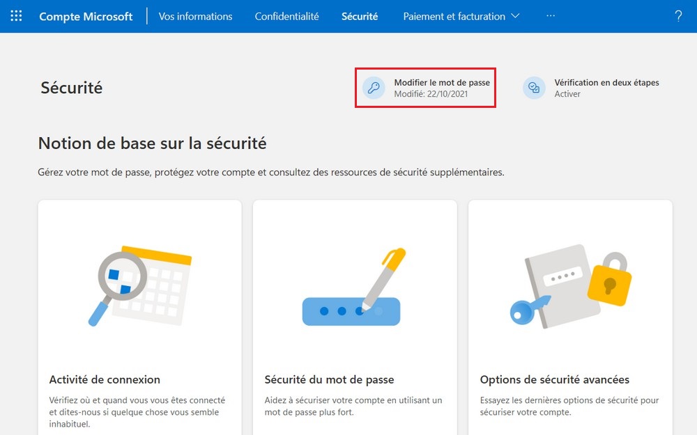 Modifier le mot de passe Windows 11