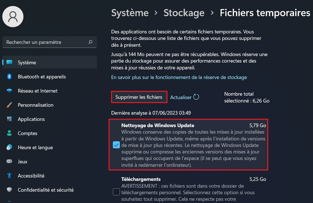 Nettoyer le dossier WinSxS avec l'Assistant Stockage