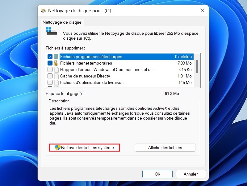 Nettoyer les fichiers système