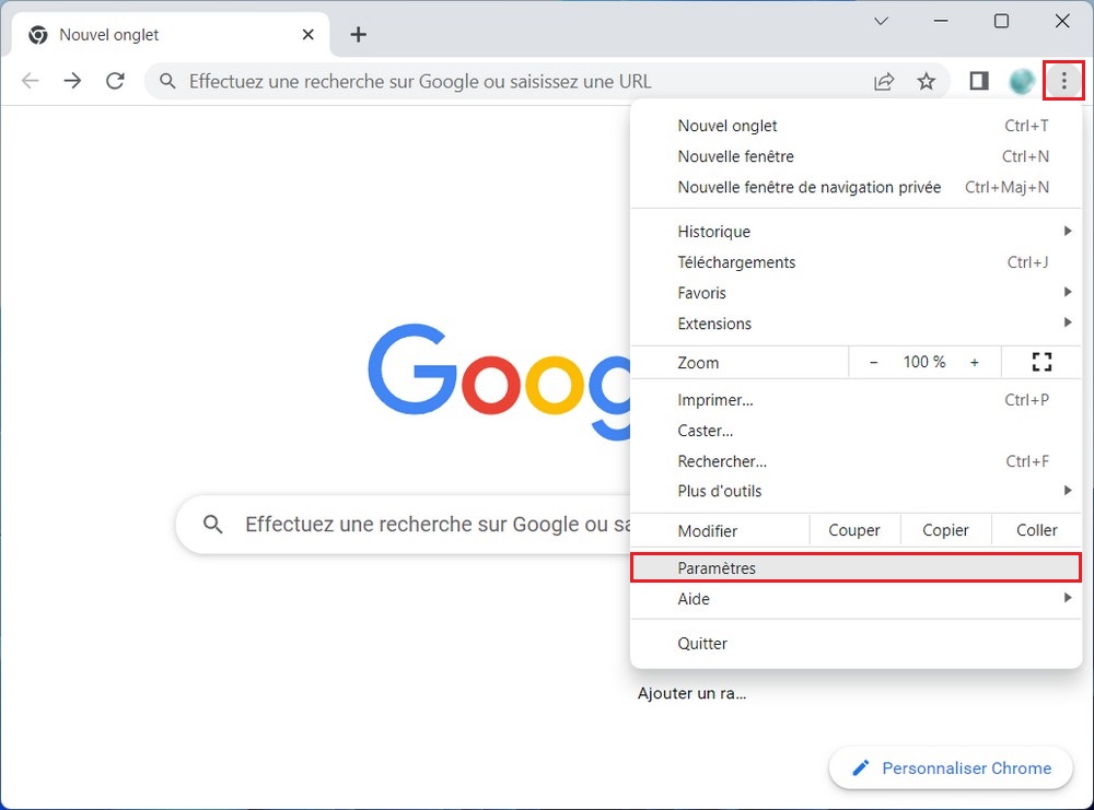 Paramètres Google Chrome