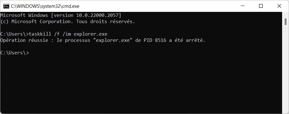 Redémarrer Explorateur Windows avec l'invite de commandes