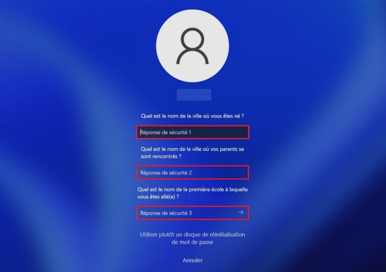 Windows 11 réinitialiser le mot de passe du compte à partir de l