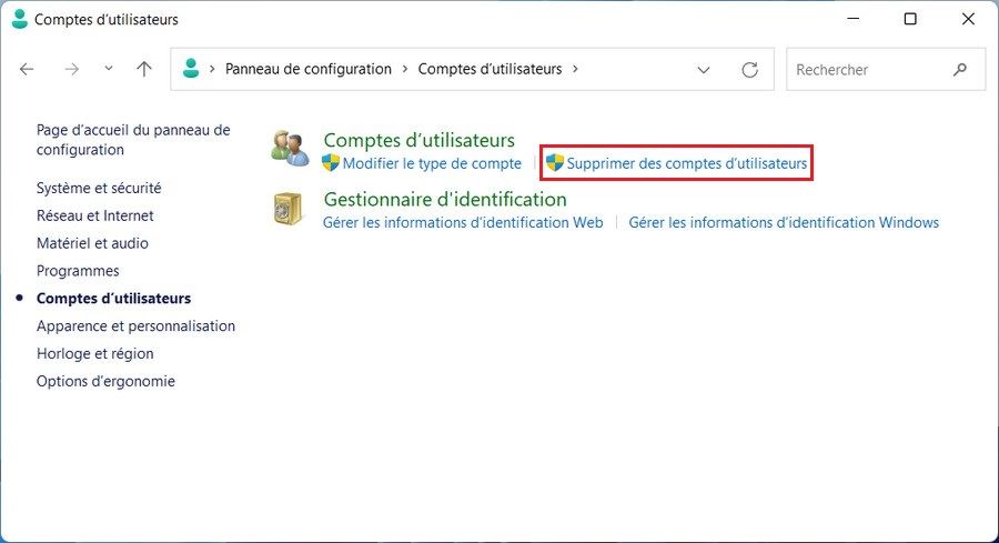 Supprimer les comptes d'utilisateurs