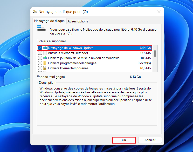 Supprimer les fichiers Windows Update