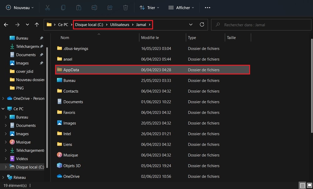 Trouver le dossier AppData dans Windows 11