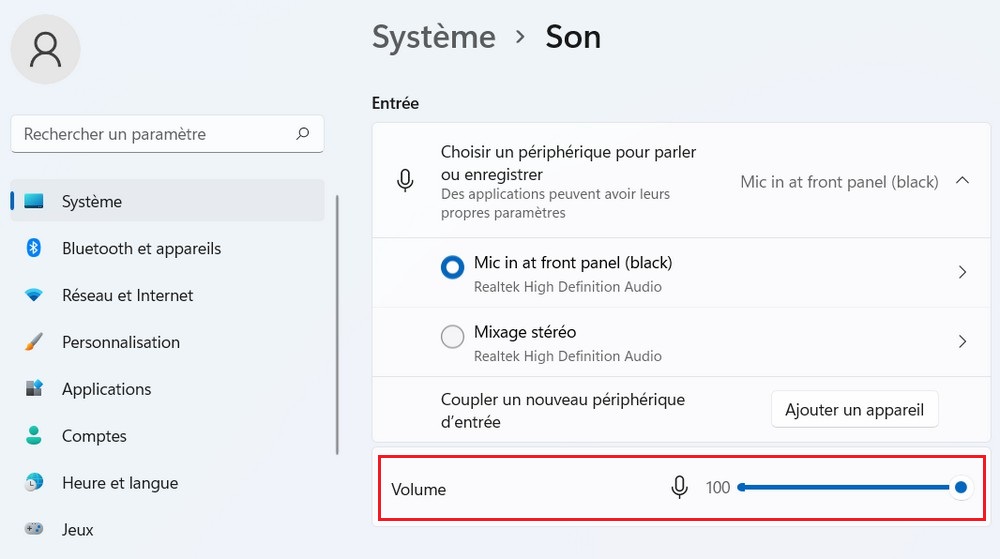 augmenter le son du Micro sur Windows 11