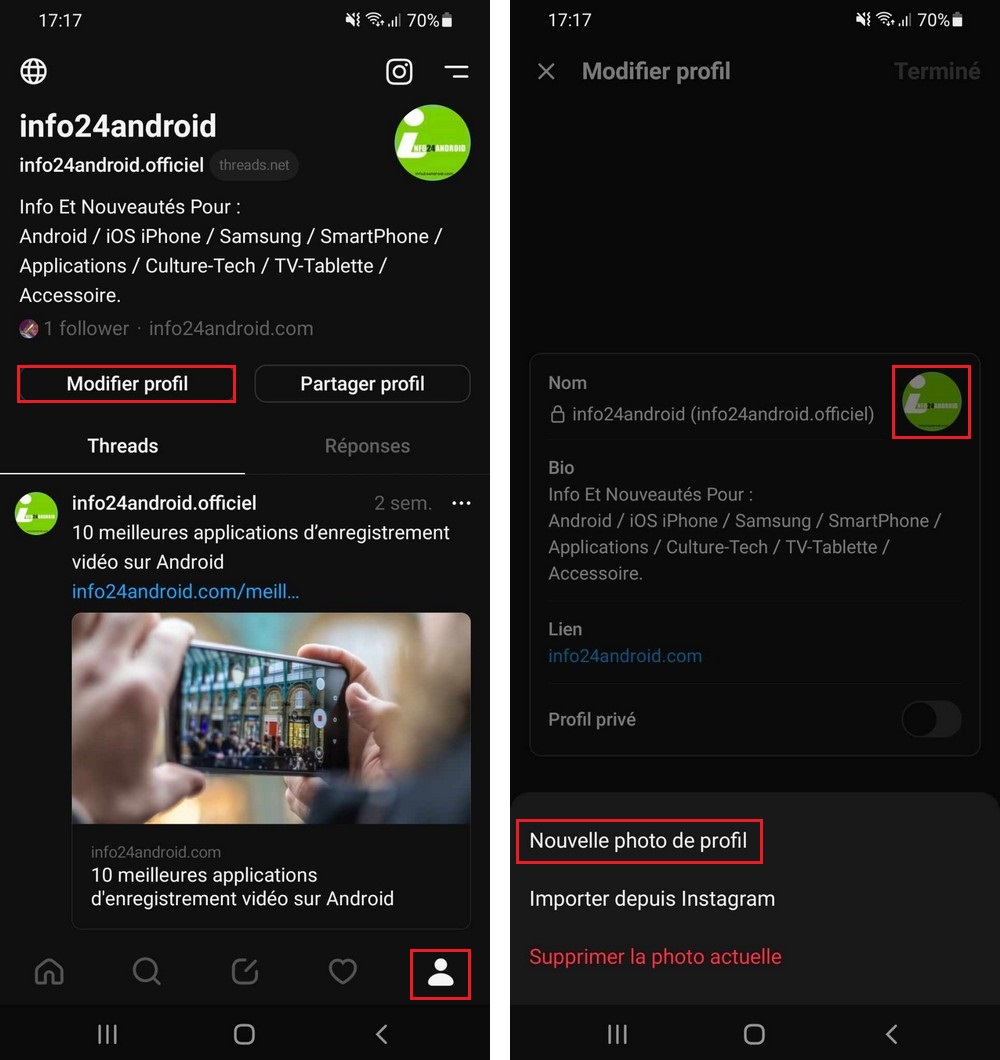 Changer votre photo de profil sur Threads