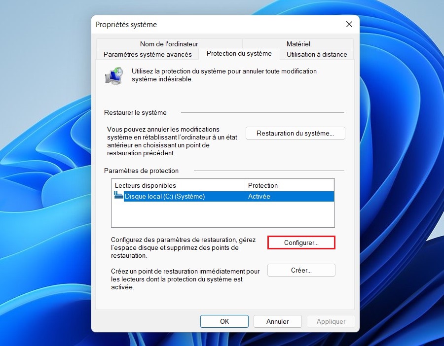 Comment activer la restauration du système