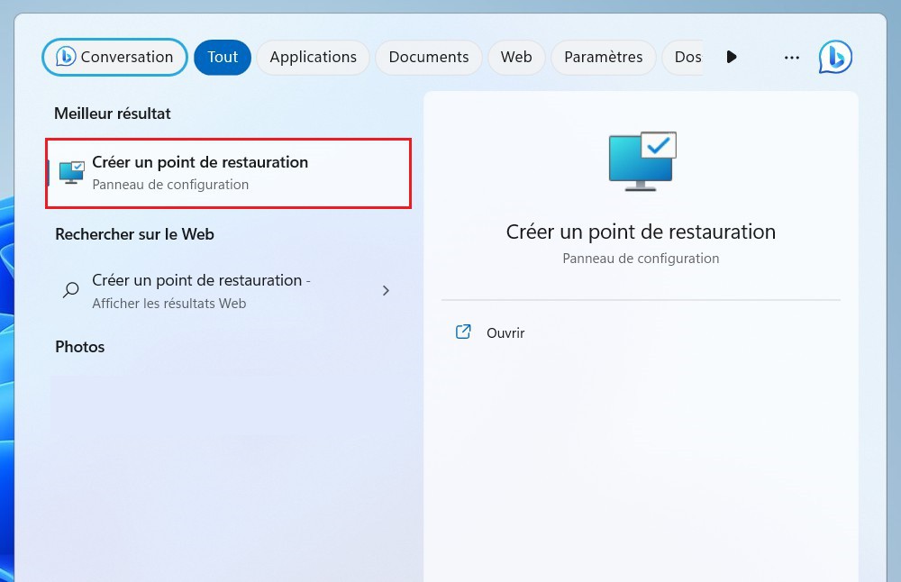 Créer un point de restauration