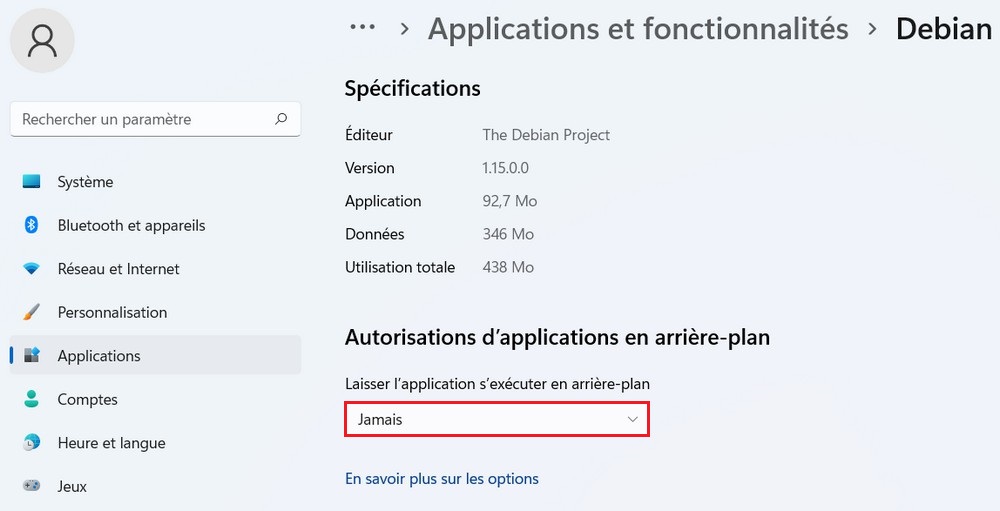 Désactiver les applications d'arrière-plan