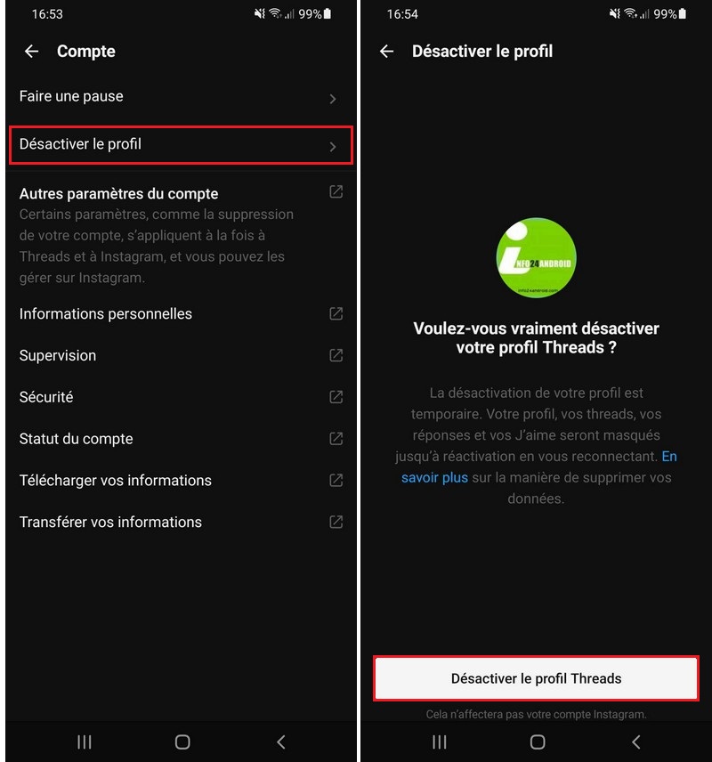 Désactiver son compte Threads