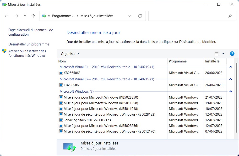 Désinstaller les mises à jour Windows récentes