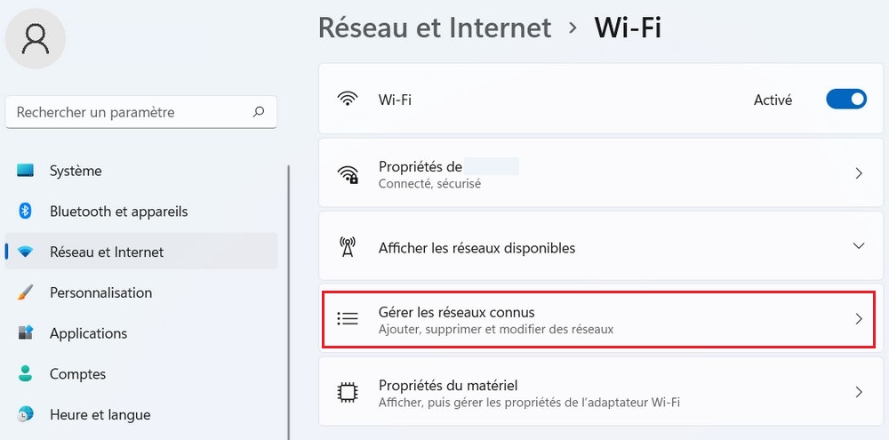 Gérer les réseaux connus