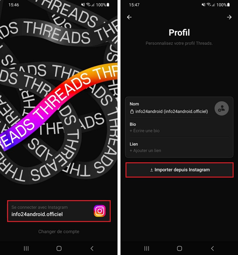 Inscrire à Threads sur Android