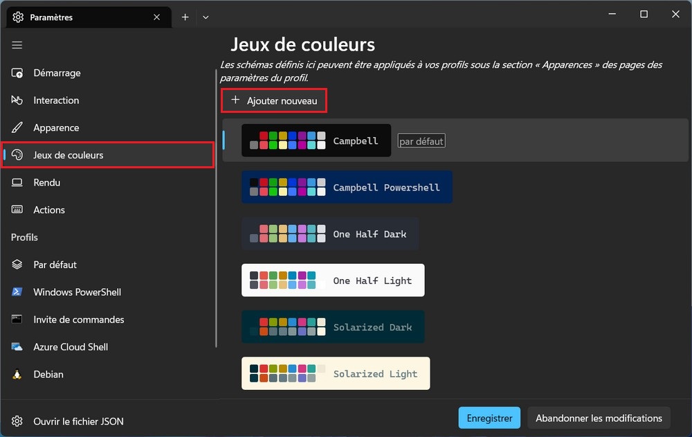 Jeux de couleurs Windows Terminal
