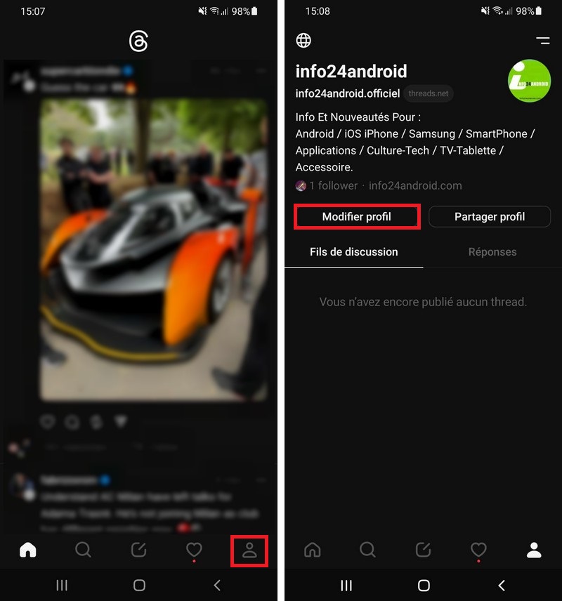 Modifier les détails de base sur l'application Threads