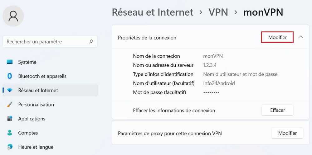 Modifier les options avancées du VPN