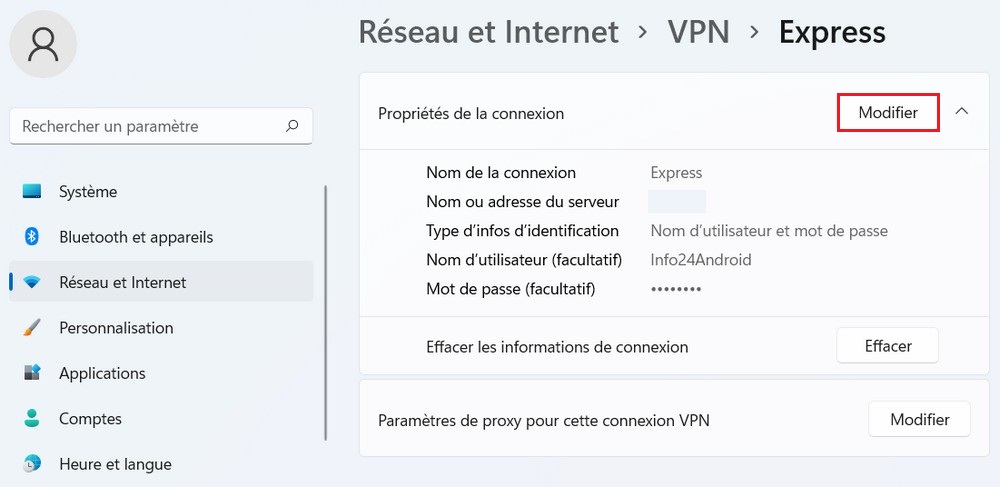 Modifier les paramètres VPN