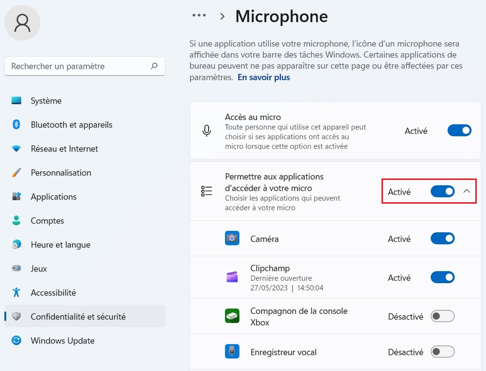 Permettre aux applications d'accéder à votre micro