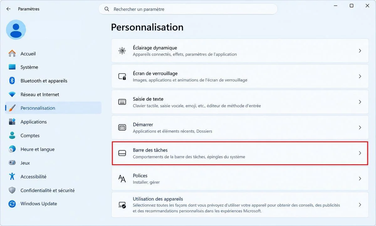 Personnalisation Windows 11