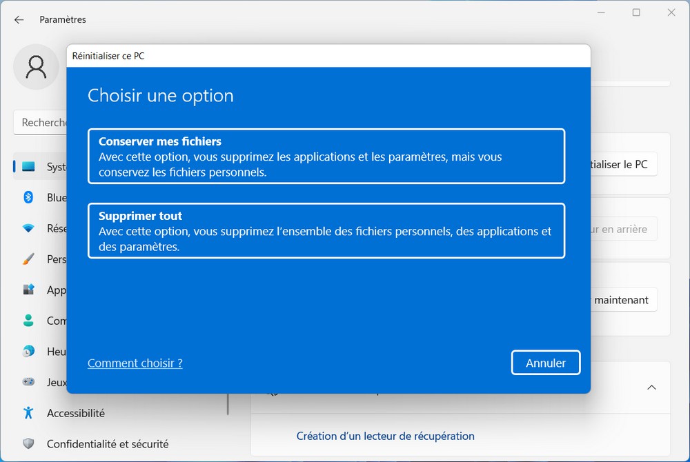 Réinitialiser votre PC