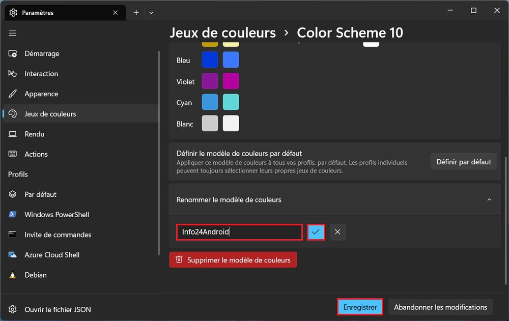 Renommer le modèle de couleurs