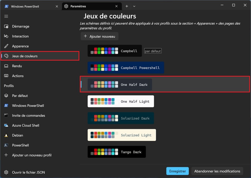 Sélectionnez le jeu de couleurs pour Windows Terminal