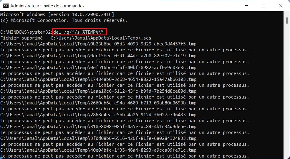 Supprimer les fichiers temporaires avec cmd