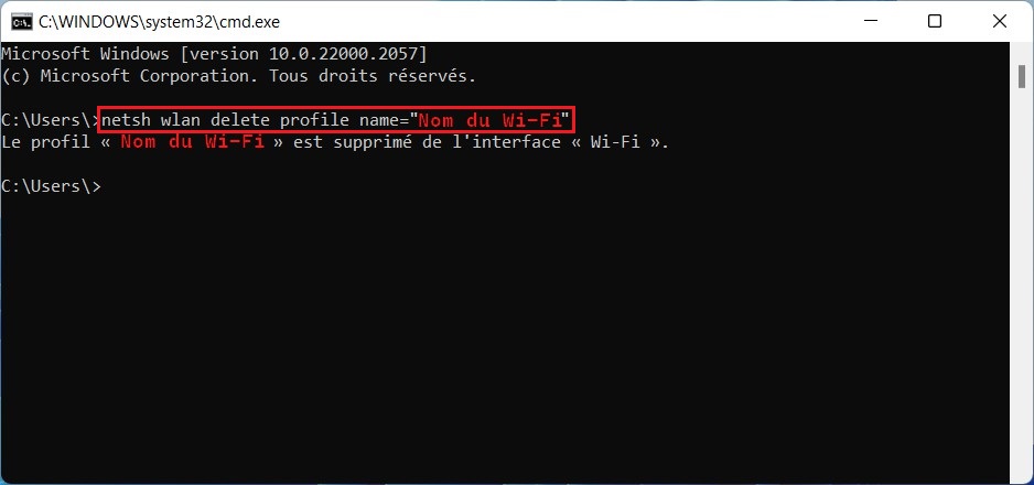 Supprimer un réseau Wi-Fi enregistré via l'invite de commandes